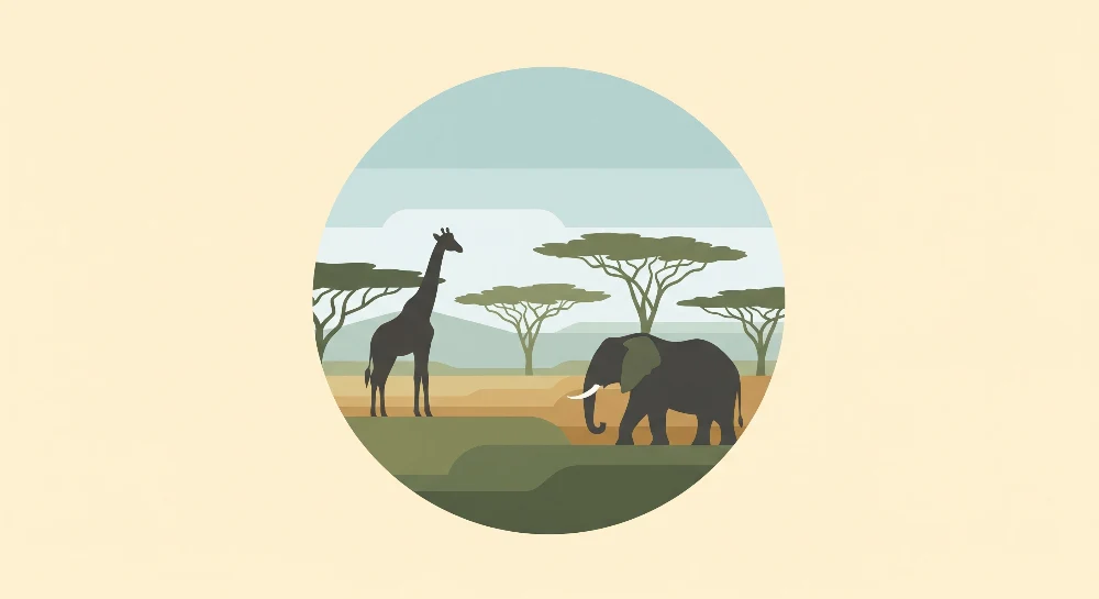 Giraff és elefánt gyerek szoba tapéta | Stilizált afrikai tájban