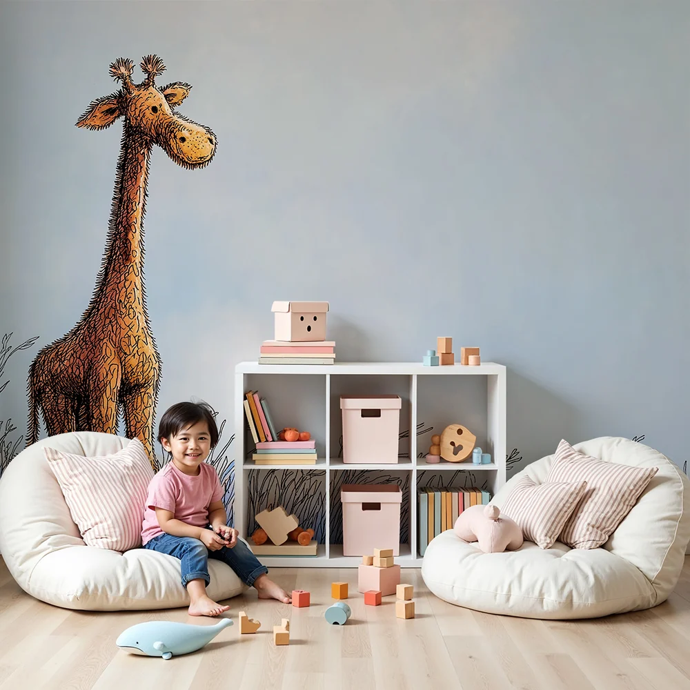Giraffos gyermekszoba tapéta | Egy fenséges zsiráf egy lágy tájképen