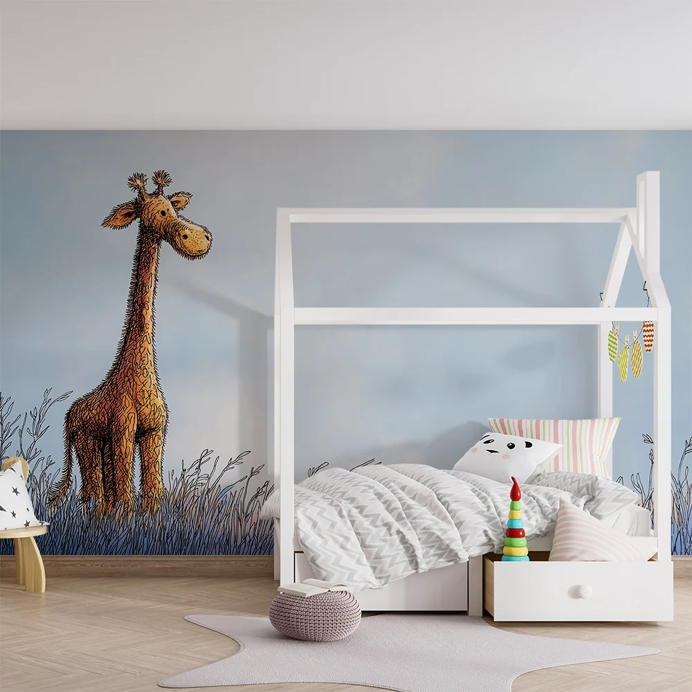 Giraffos gyermekszoba tapéta | Egy fenséges zsiráf egy lágy tájképen