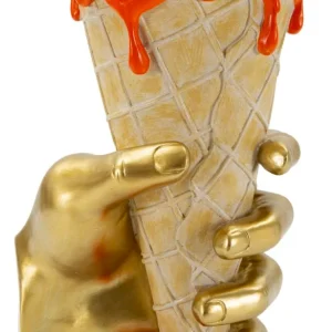 Golden Cone design váza – arany kéz fagyitölcsér narancs mázzal 18X16X26 cm