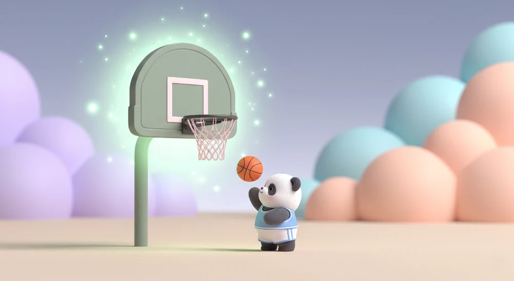 Gyerek szoba tapéta | Kosárlabdázó panda színes világban