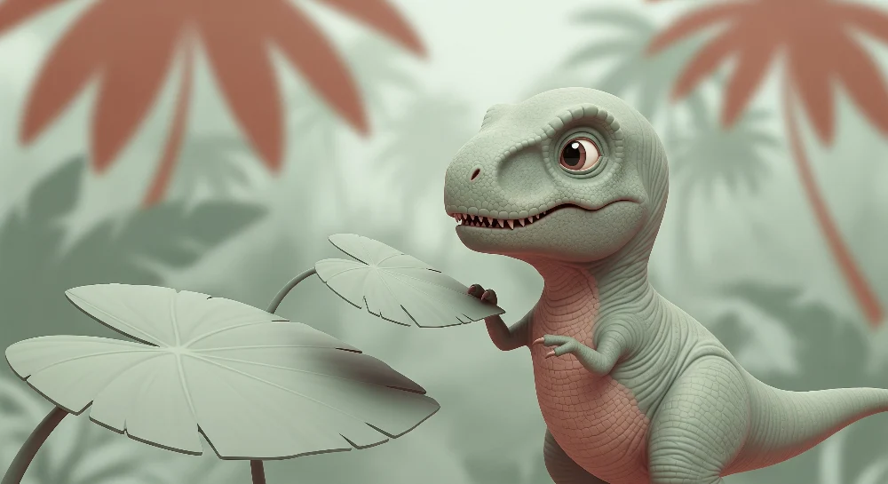 Gyerek szoba tapéta | Kíváncsi kis dinoszaurusz trópusi dzsungelben