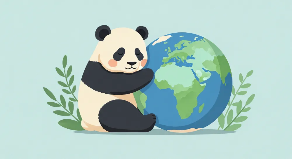 Gyerek szoba tapéta | Ölelő panda Földet puha levelekkel