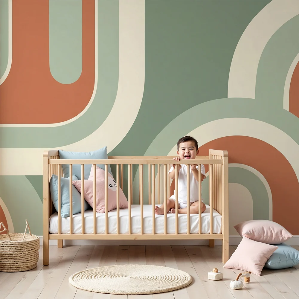 Gyerek szoba tapéta | Retro geometriai minták enyhe árnyalatokban