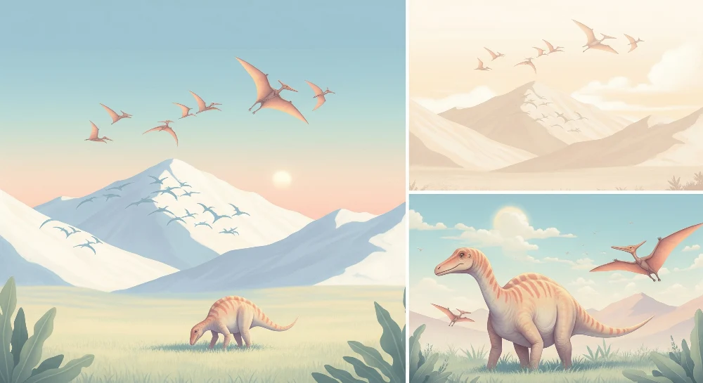 Gyerek szoba tapéta | Őskori utazás dinoszauruszokkal és hegyvidéki tájakkal