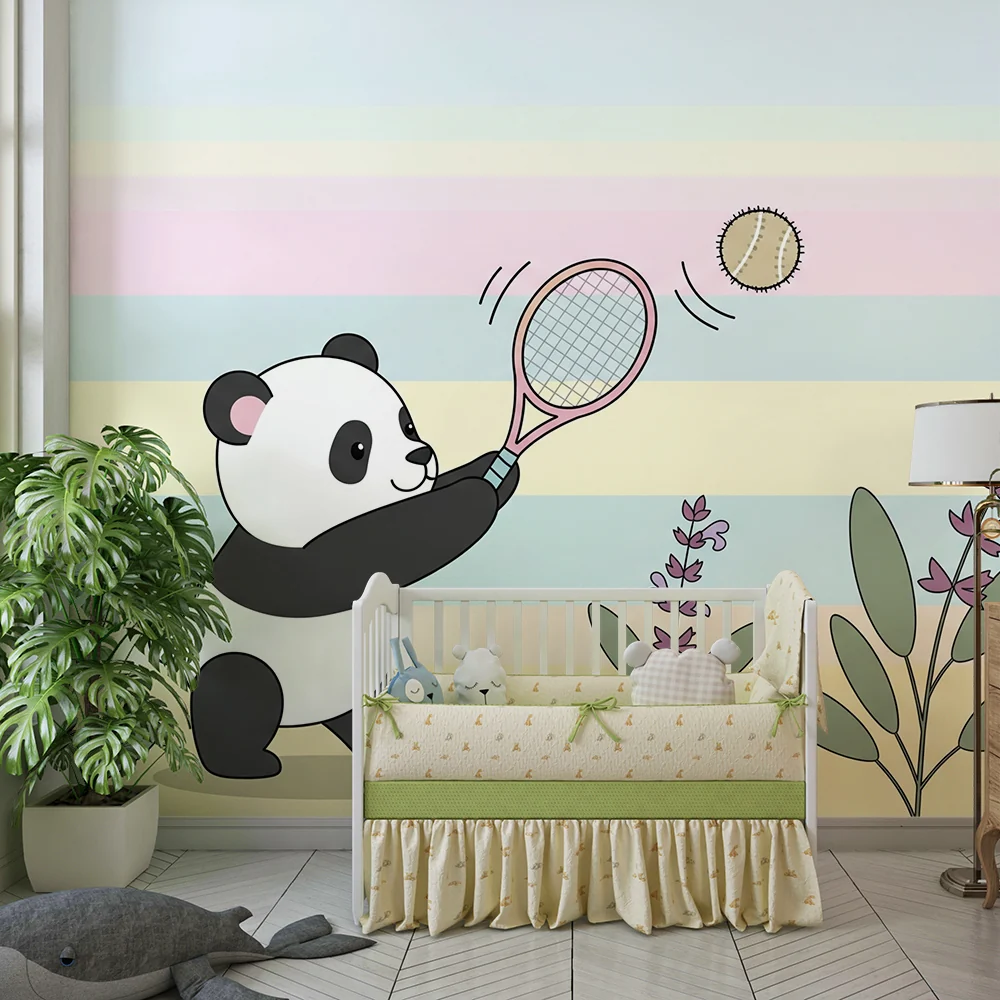 Gyerek szoba tapéta | Teniszező panda színes környezetben