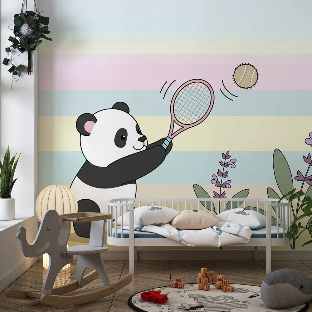 Gyerek szoba tapéta | Teniszező panda színes környezetben