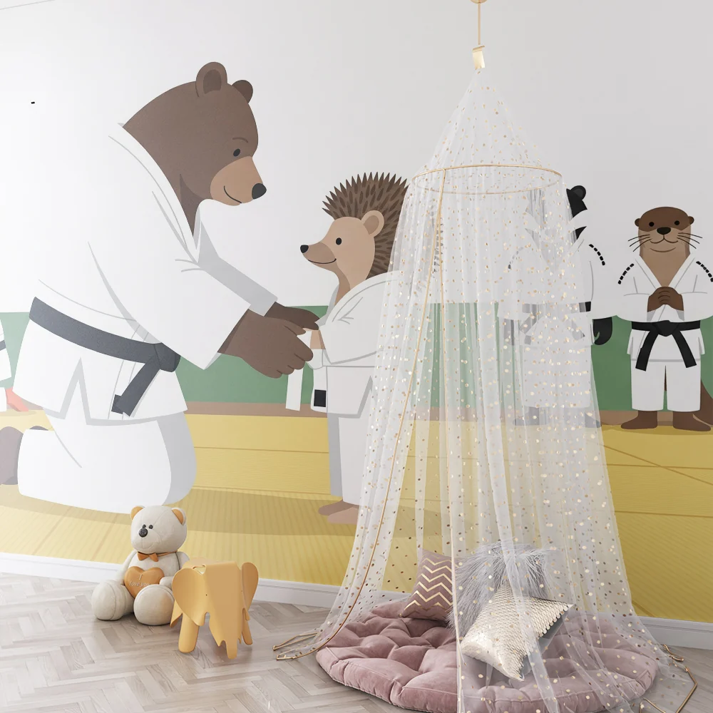 Gyerekek szobájának tapétája | Karate állatok egy színes dojoban