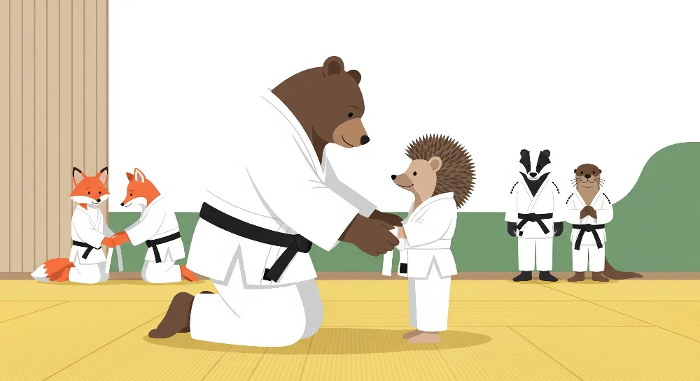 Gyerekek szobájának tapétája | Karate állatok egy színes dojoban