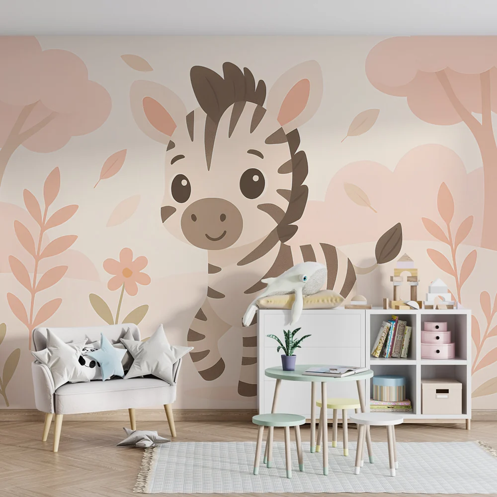 Gyerekszoba tapéta | Aranyos zebra pasztell tájban