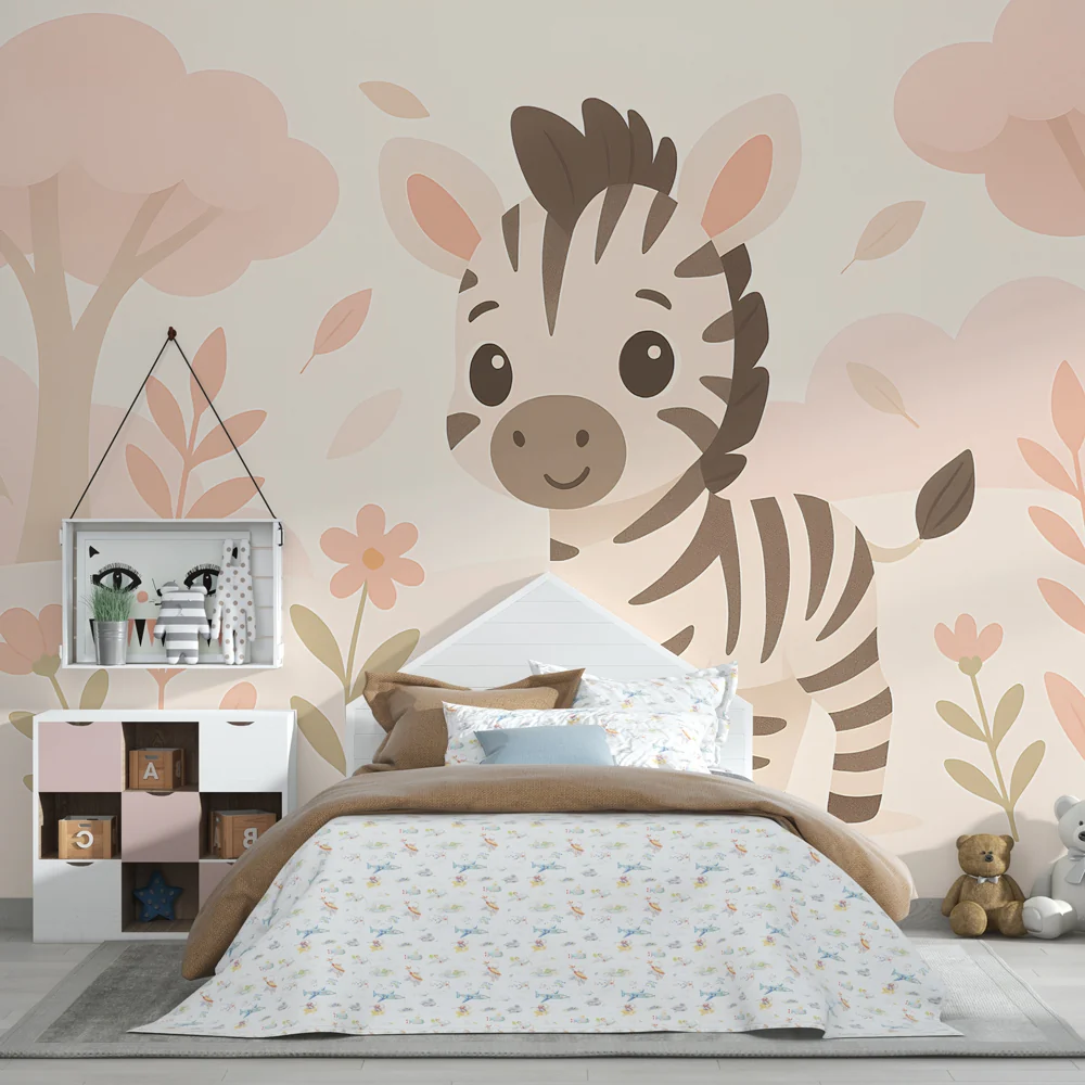 Gyerekszoba tapéta | Aranyos zebra pasztell tájban