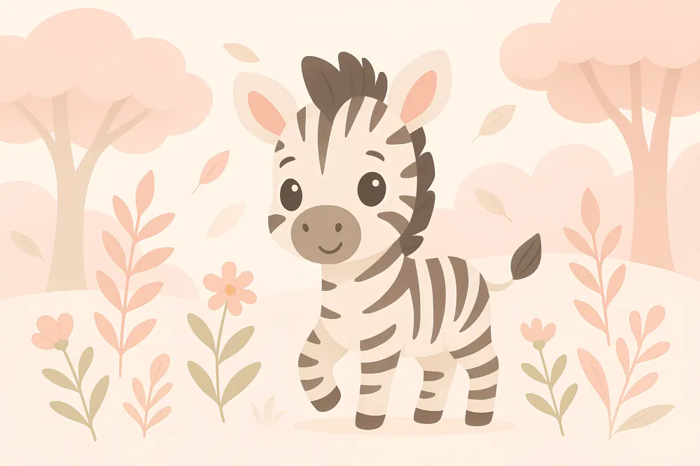 Gyerekszoba tapéta | Aranyos zebra pasztell tájban