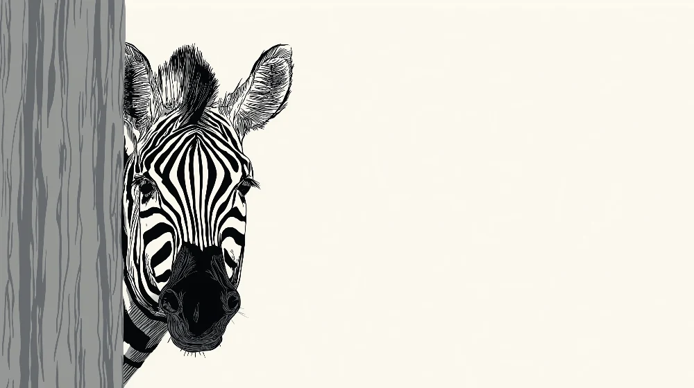 Gyerekszoba tapéta | Kíváncsi zebra egy fa mögött