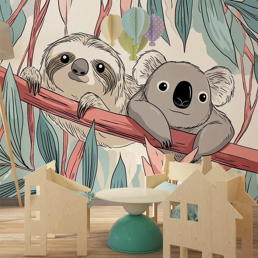 Gyerekszoba tapéta | Lusta és koala ágak között levelek között