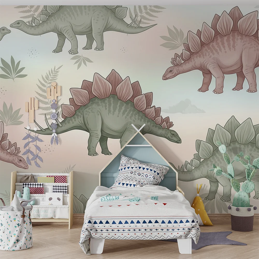 Gyerekszoba tapéta | Stegosaurus dinoszauruszok pasztell háttérrel