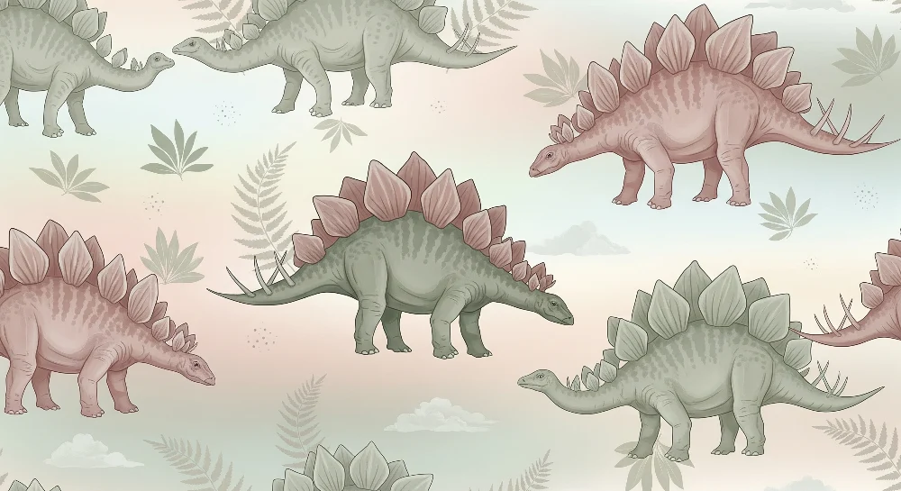 Gyerekszoba tapéta | Stegosaurus dinoszauruszok pasztell háttérrel