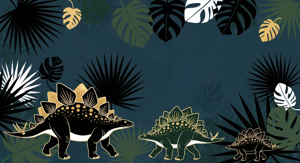 Gyerekszoba tapéta | Dínó Stegosaurus az egzotikus növényzet közepén