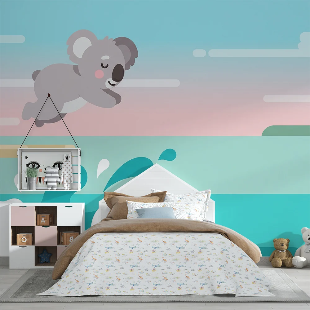 Gyerekszoba tapéta | Vidám koala és színes hullámok