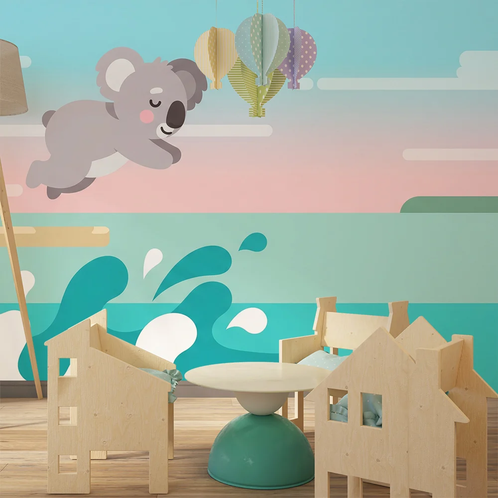 Gyerekszoba tapéta | Vidám koala és színes hullámok