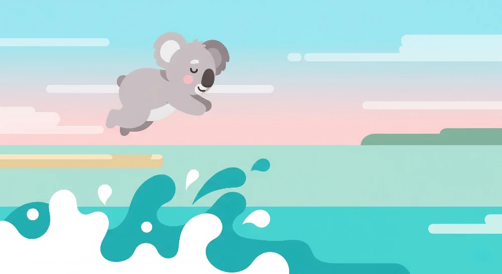 Gyerekszoba tapéta | Vidám koala és színes hullámok