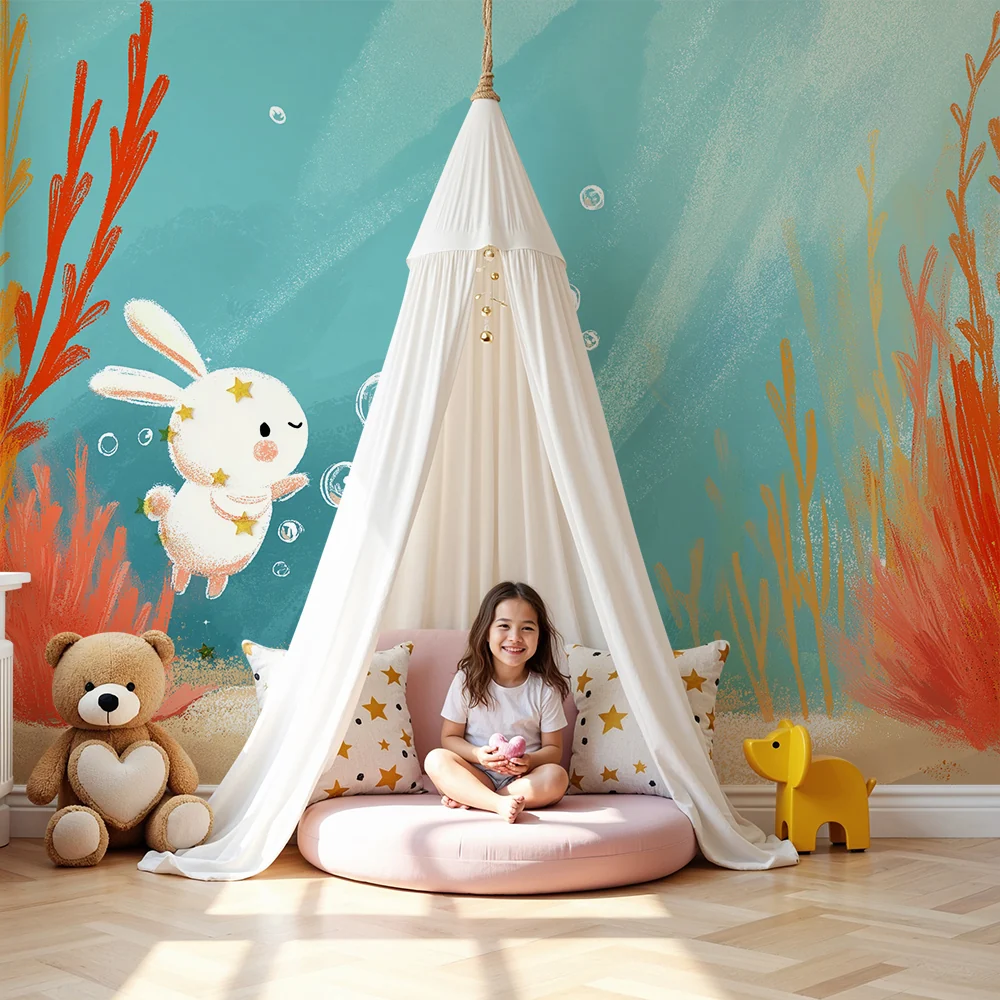 Gyerekszoba tapéta | Vidám nyuszi felfedező tenger mélyén