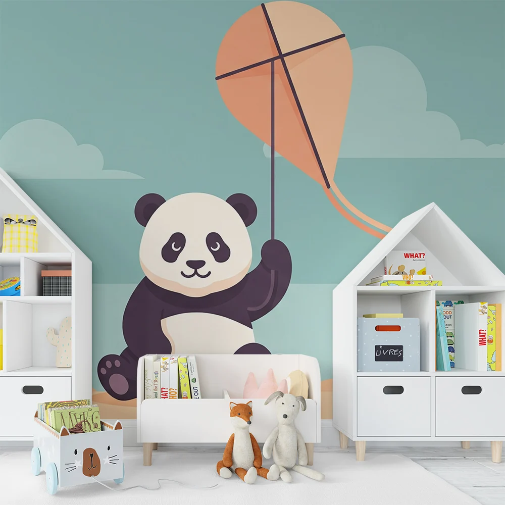 Gyerekszoba tapéta | Vidám panda és sárkány égen