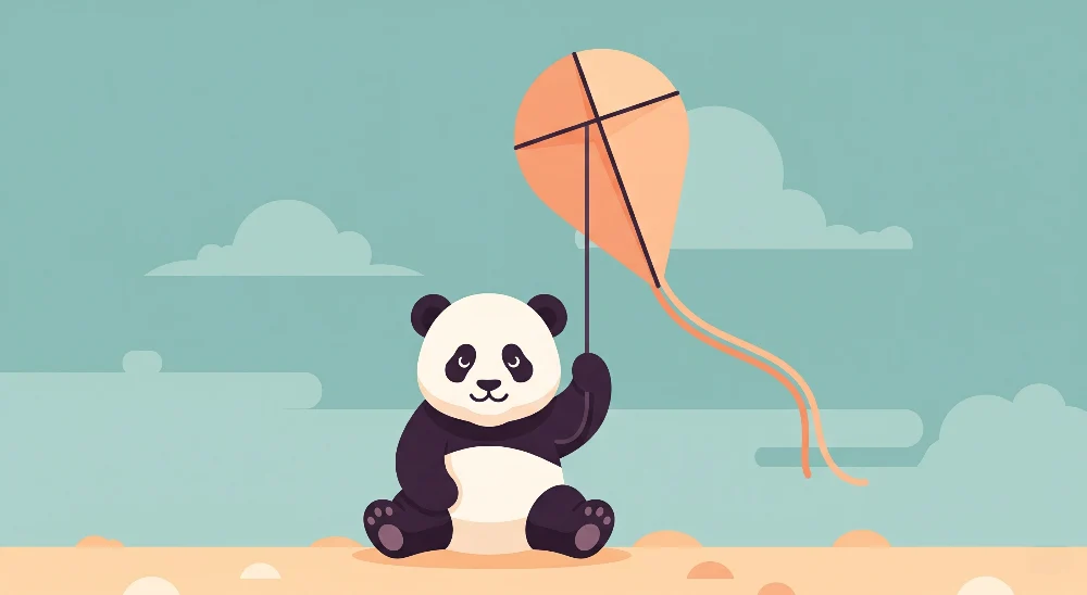 Gyerekszoba tapéta | Vidám panda és sárkány égen