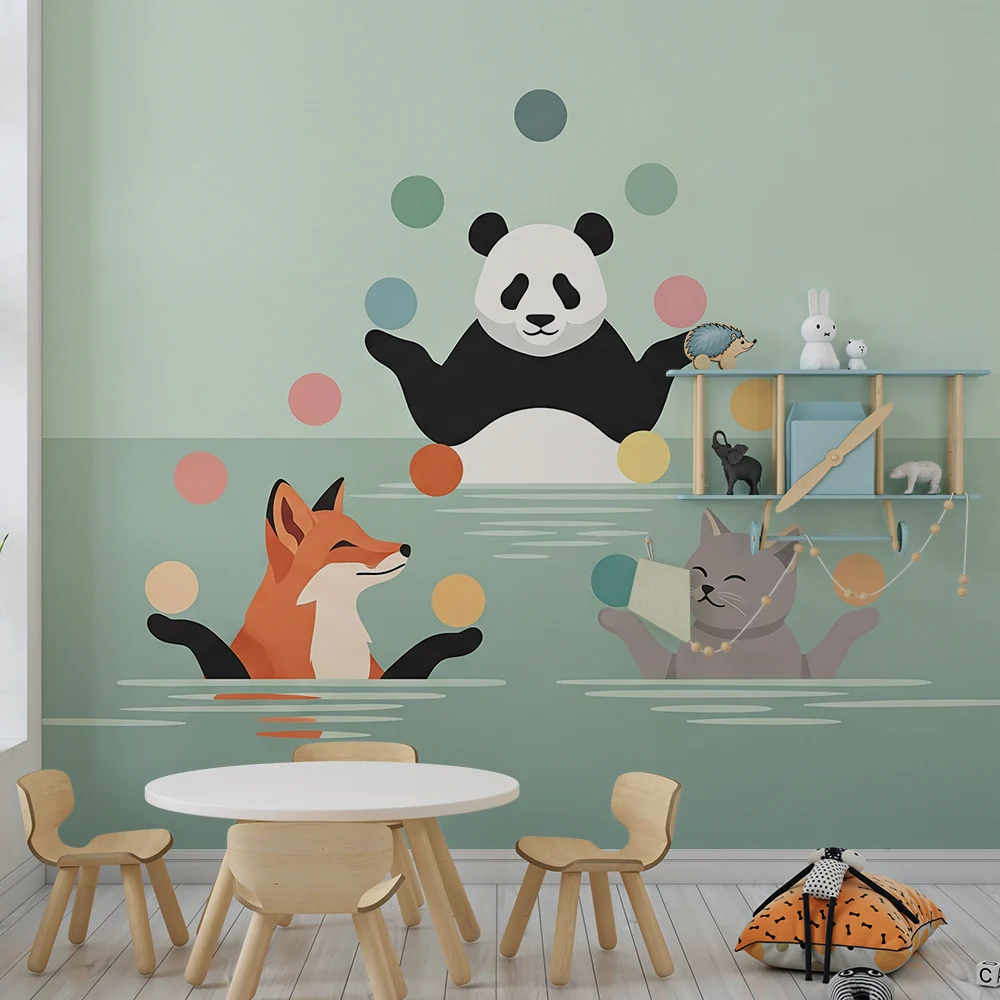 Gyerekszoba tapéta | Vidám vízi állatok egy zsonglőr panda társaságában