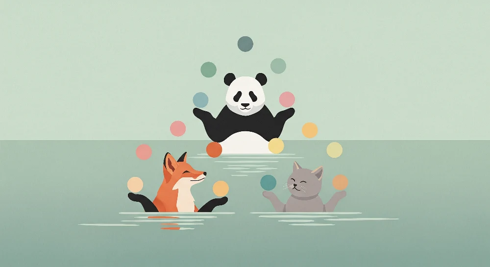 Gyerekszoba tapéta | Vidám vízi állatok egy zsonglőr panda társaságában
