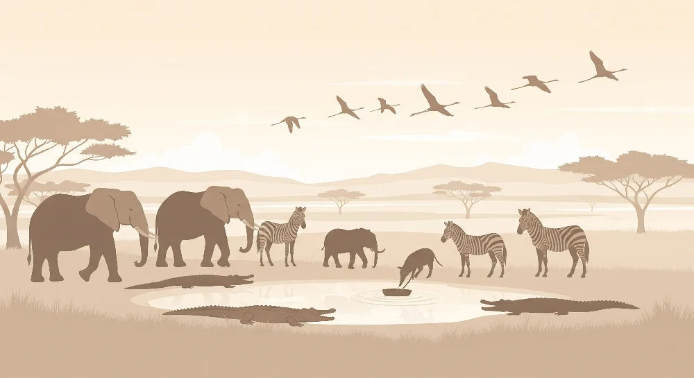 Gyermekszoba tapéta | Afrikai szafari elefántokkal és zebrákkal