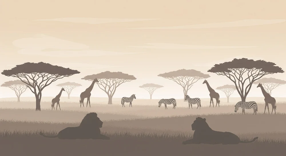 Gyermekszoba tapéta | Afrikai szafari fenséges állatokkal