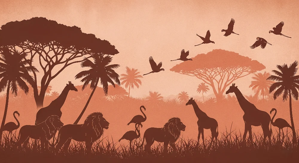 Gyermekszoba tapéta | Afrikai szafari fenséges állatokkal