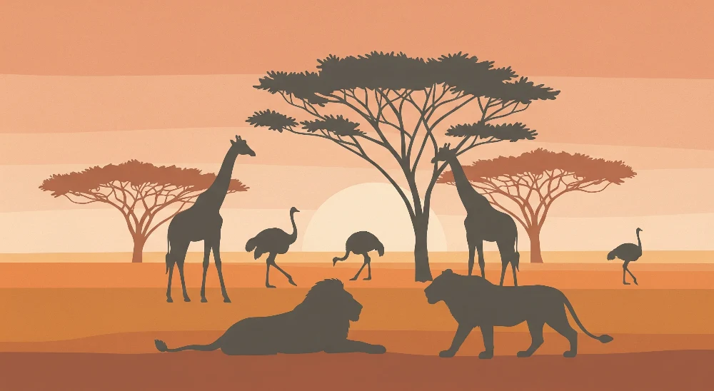 Gyermekszoba tapéta | Afrikai szafari naplementében lévő fenséges állatokkal