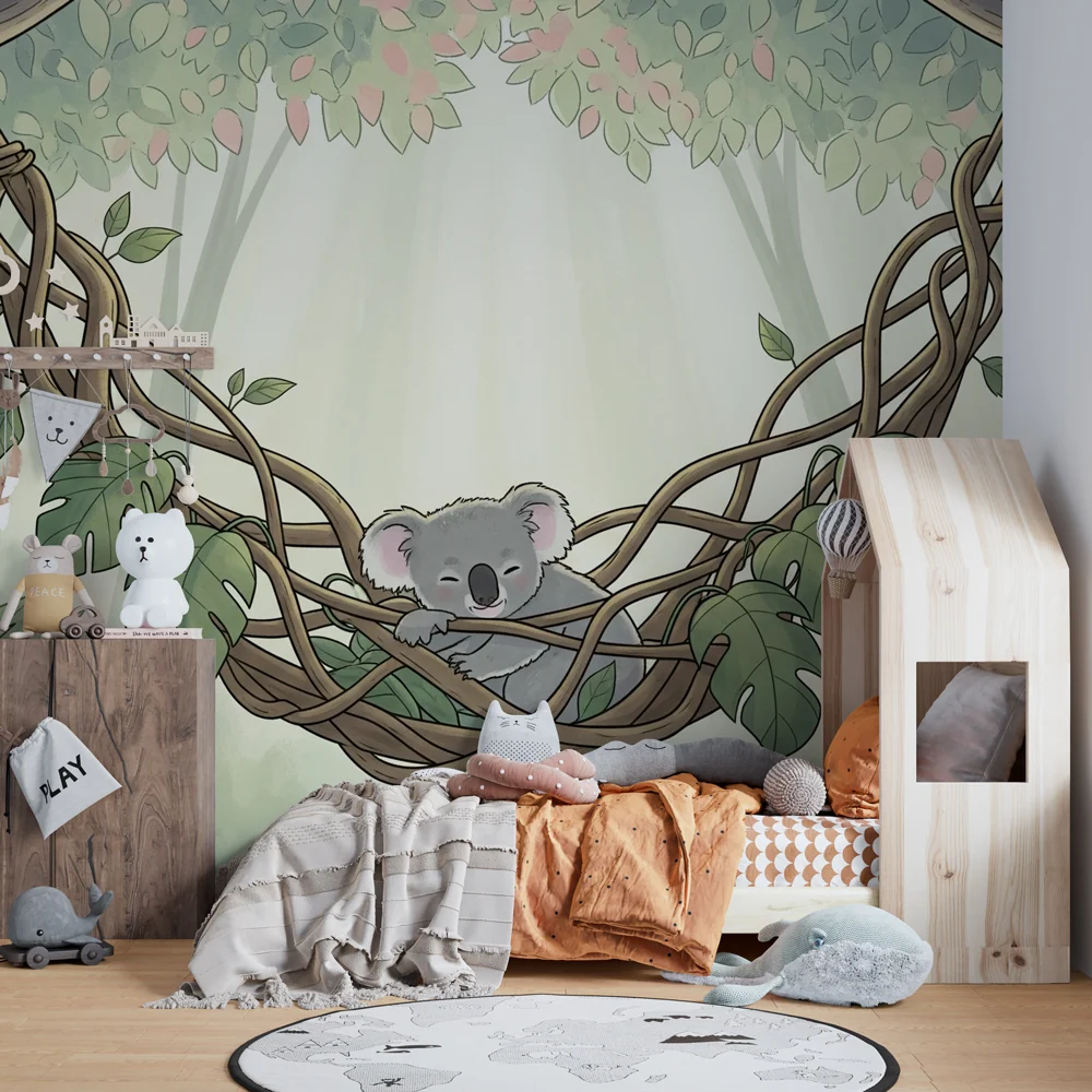 Gyermekszoba tapéta | Alszó koala egy természetes függőágyban