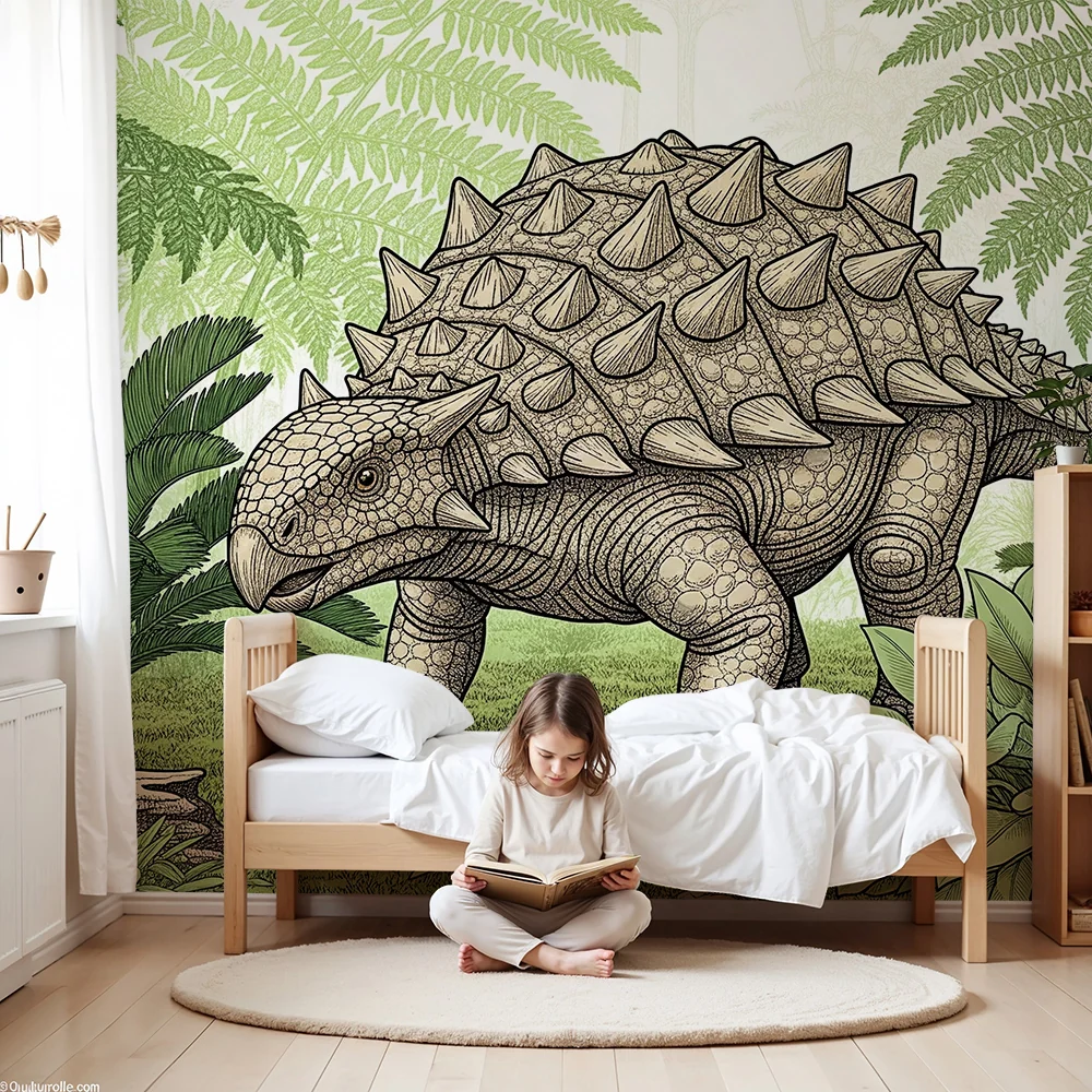 Gyermekszoba tapéta | Ankylosaurus dinoszaurusz egy ősi dzsungelben