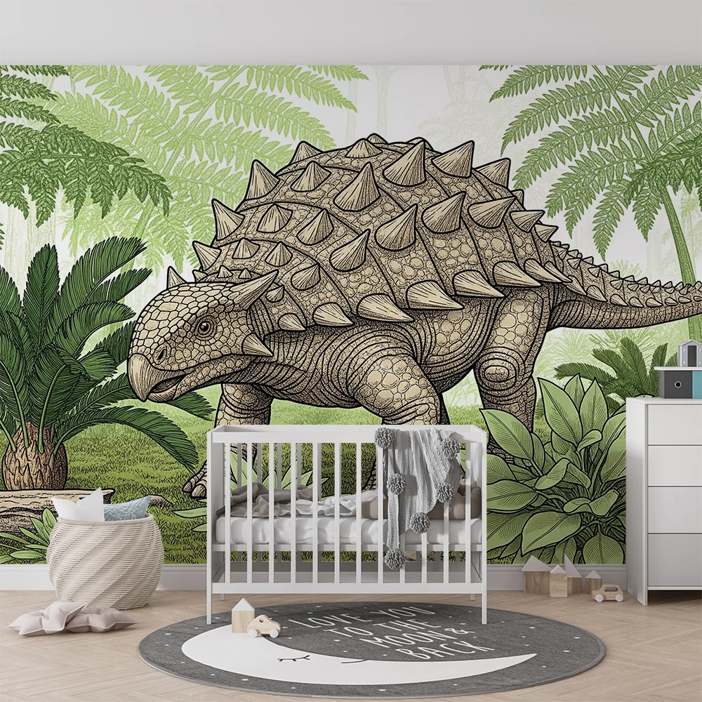 Gyermekszoba tapéta | Ankylosaurus dinoszaurusz egy ősi dzsungelben