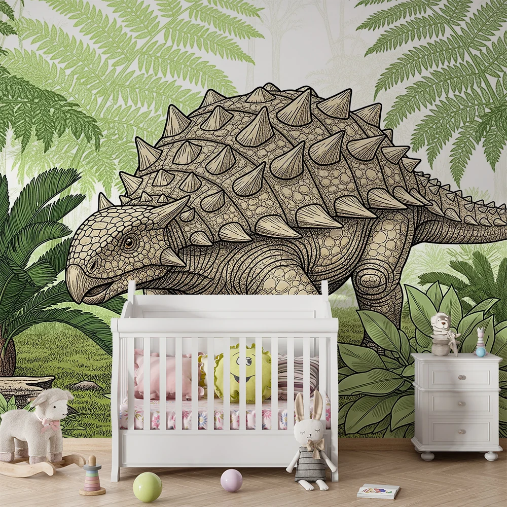 Gyermekszoba tapéta | Ankylosaurus dinoszaurusz egy ősi dzsungelben