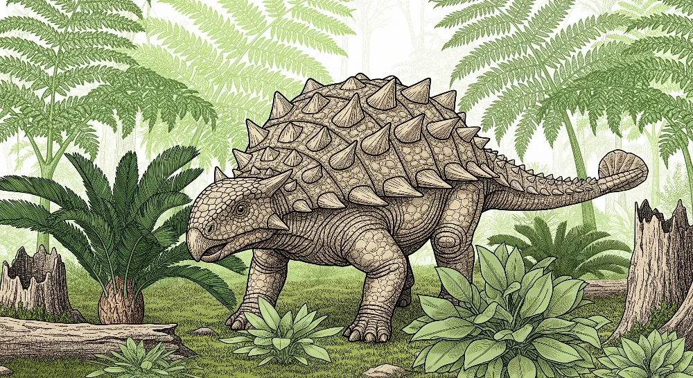 Gyermekszoba tapéta | Ankylosaurus dinoszaurusz egy ősi dzsungelben