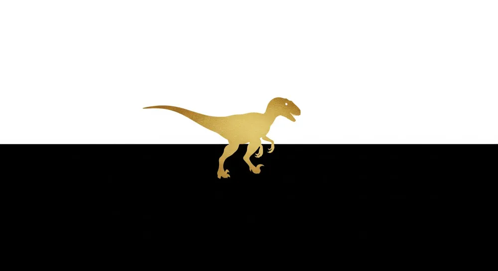 Gyermekszoba tapéta | Arany dinoszaurusz fekete-fehér háttéren