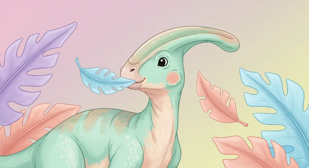 Gyermekszoba tapéta | Aranyos dinoszaurusz színes levelekkel