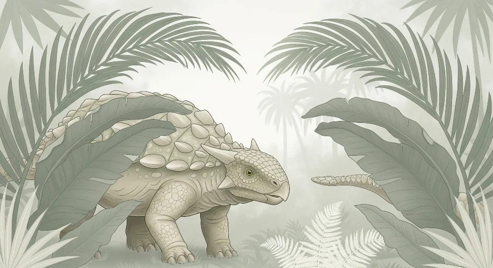 Gyermekszoba tapéta | Aranyos dinoszaurusz trópusi dzsungel közepén