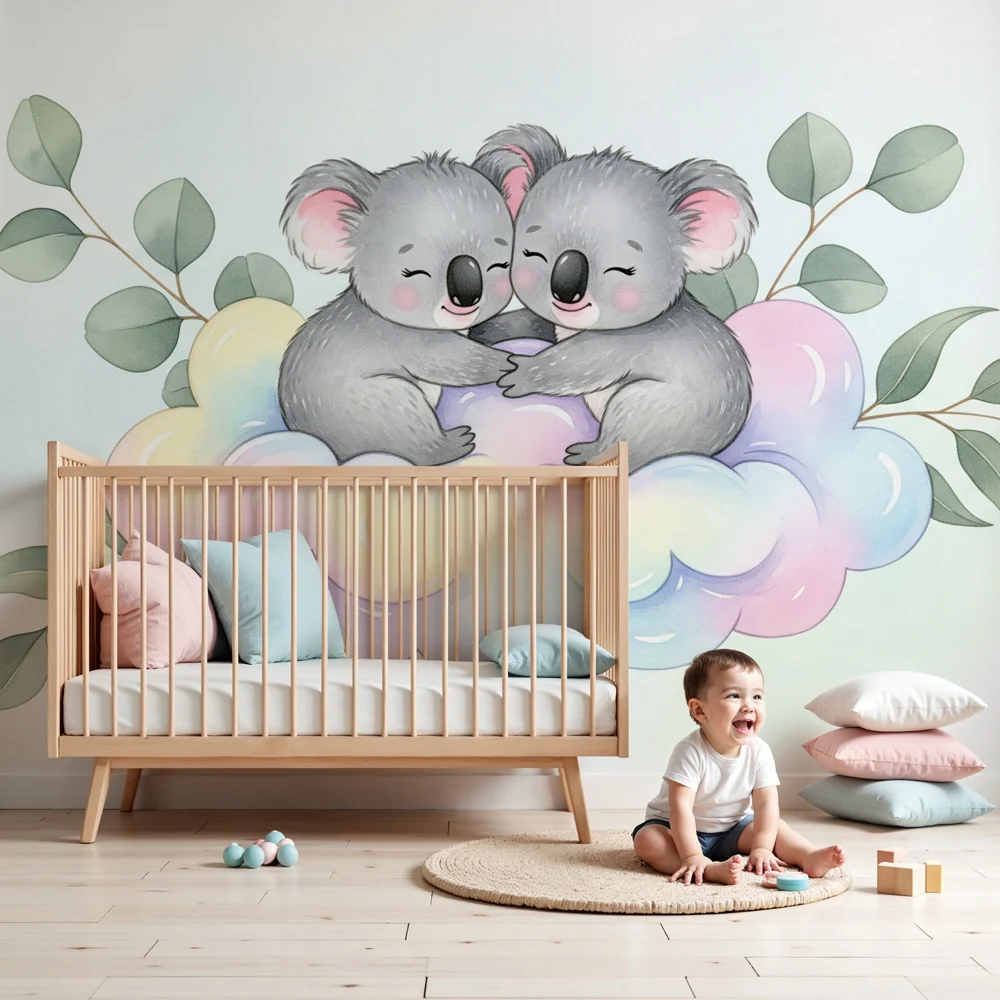 Gyermekszoba tapéta | Aranyos koalák egy puha felhőn