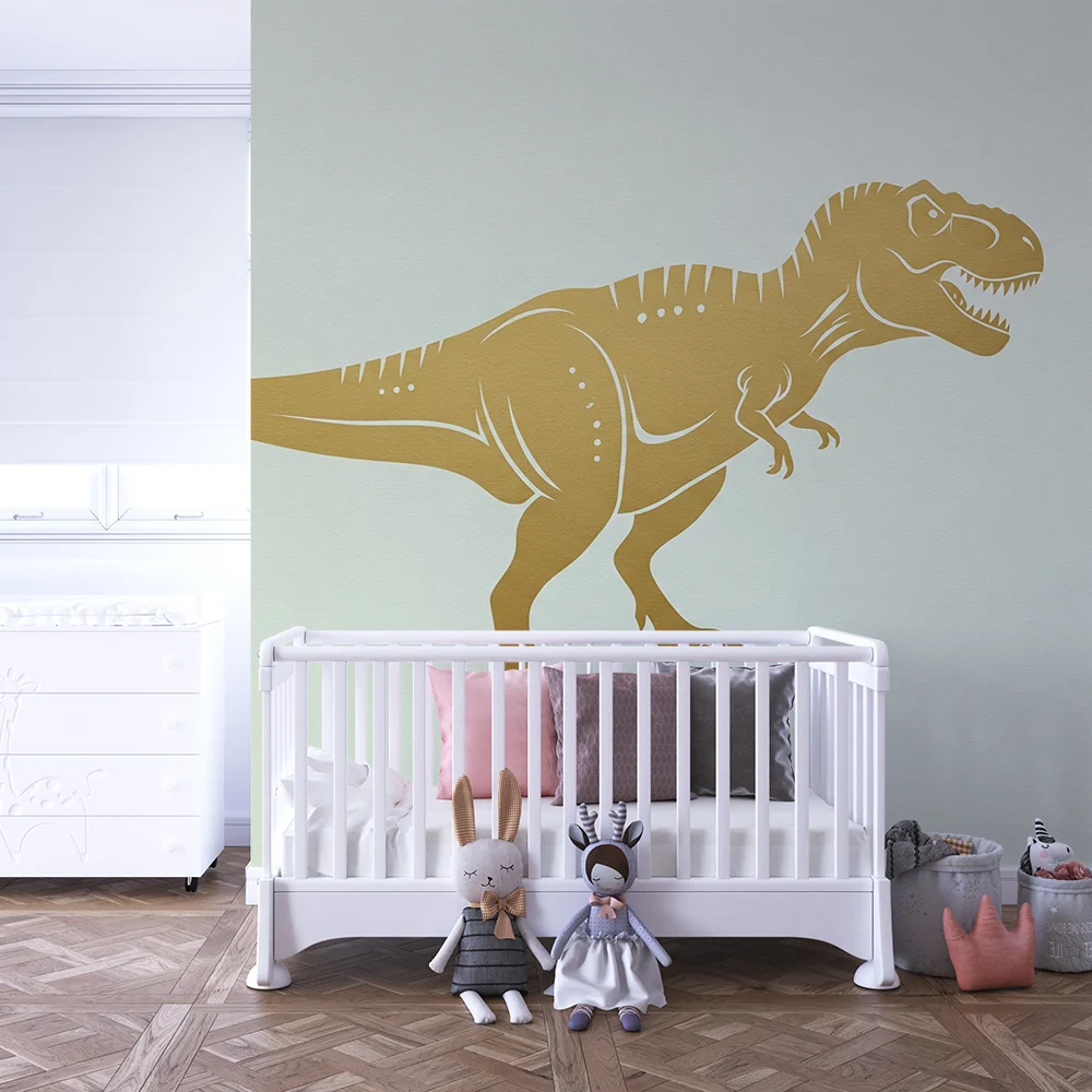 Gyermekszoba tapéta | Aranyos t-rex zöld saláta háttérrel