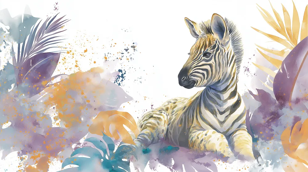 Gyermekszoba tapéta | Bájos zebra és színes dzsungel