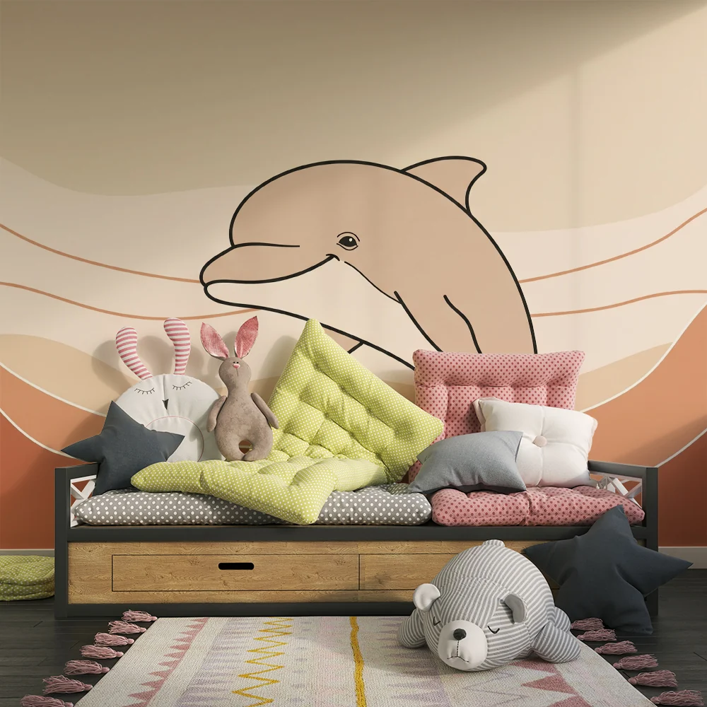Gyermekszoba tapéta | Boldog delfin lágy hullámok között