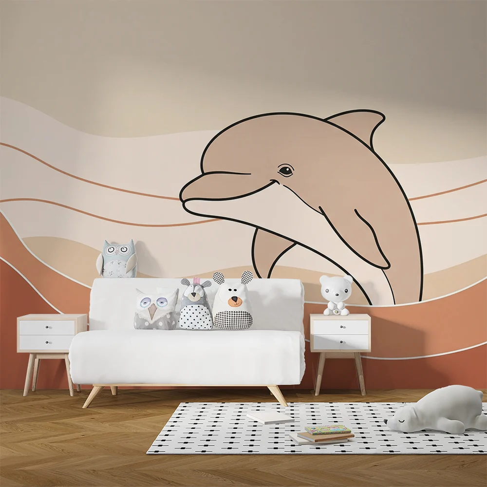 Gyermekszoba tapéta | Boldog delfin lágy hullámok között
