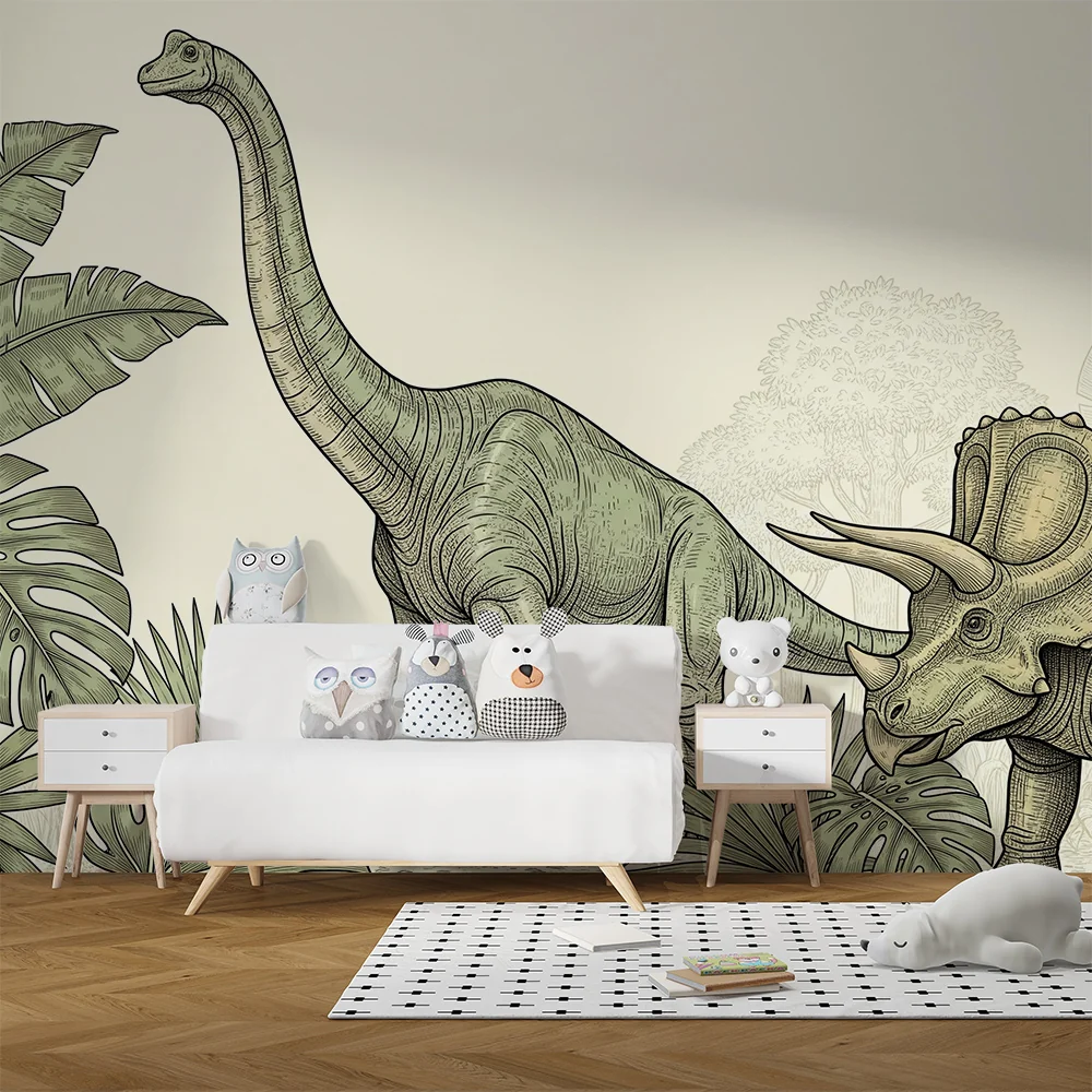 Gyermekszoba tapéta | Fenséges dinoszaurusz és buja növényzet