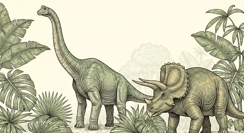 Gyermekszoba tapéta | Fenséges dinoszaurusz és buja növényzet