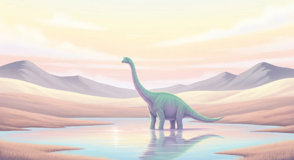 Gyermekszoba tapéta | Fenséges dinoszaurusz egy nyugodt tó partján
