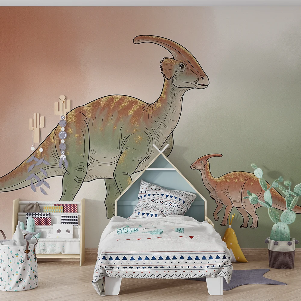 Gyermekszoba tapéta | Fenséges dinoszaurusz és kicsinye egy ősi környezetben